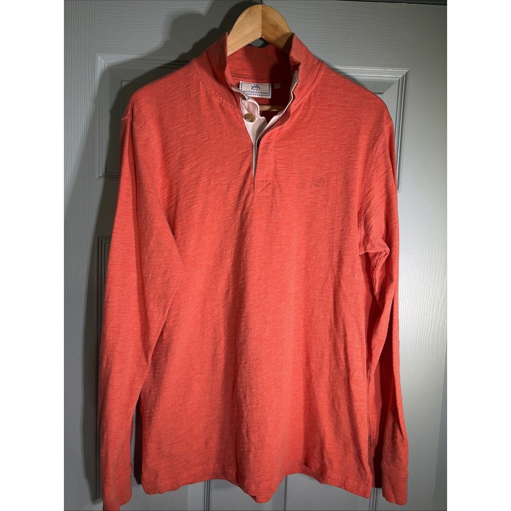 Southern Tide 1/4 Button 100% Cotton Coral Red Pullover Sweater Shirt sz M
